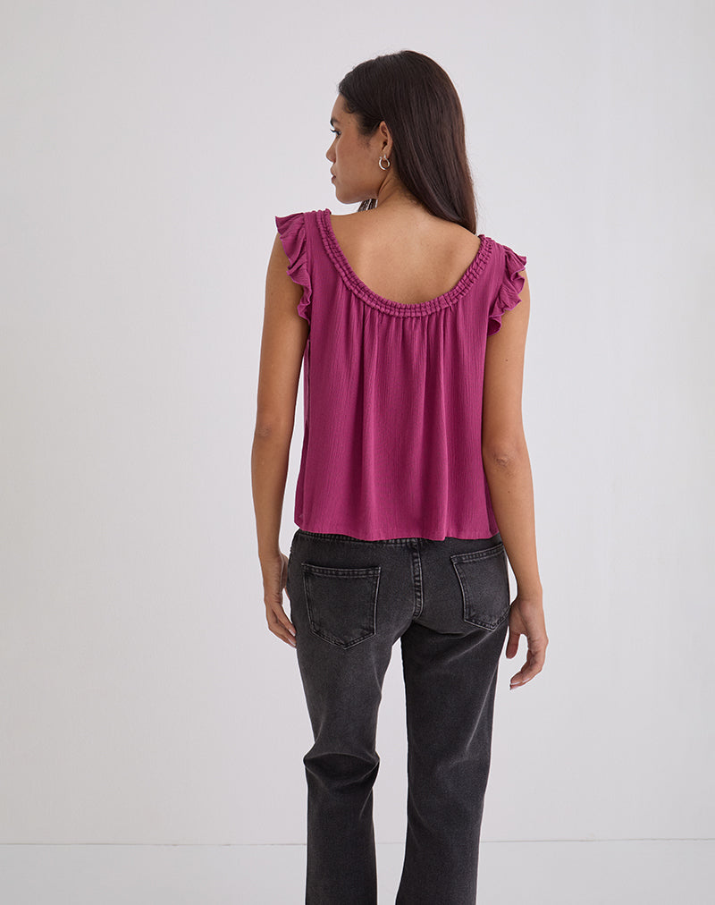 Image of Merisso Scoop Neck Keyhole Top Daco in Rose Burgundy