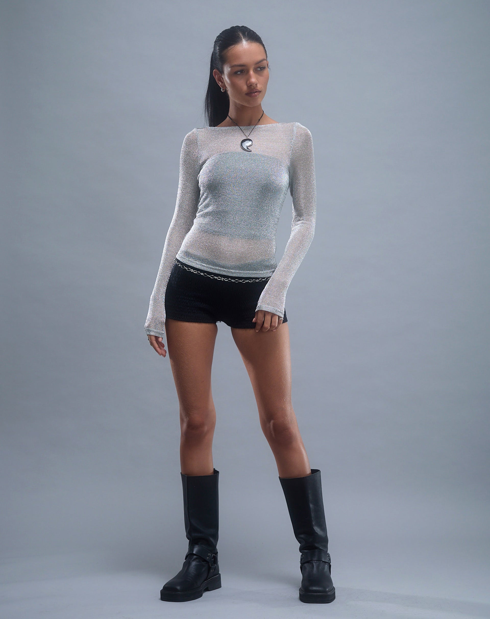 Image of Suzette Long Sleeve Top in Silver Chain