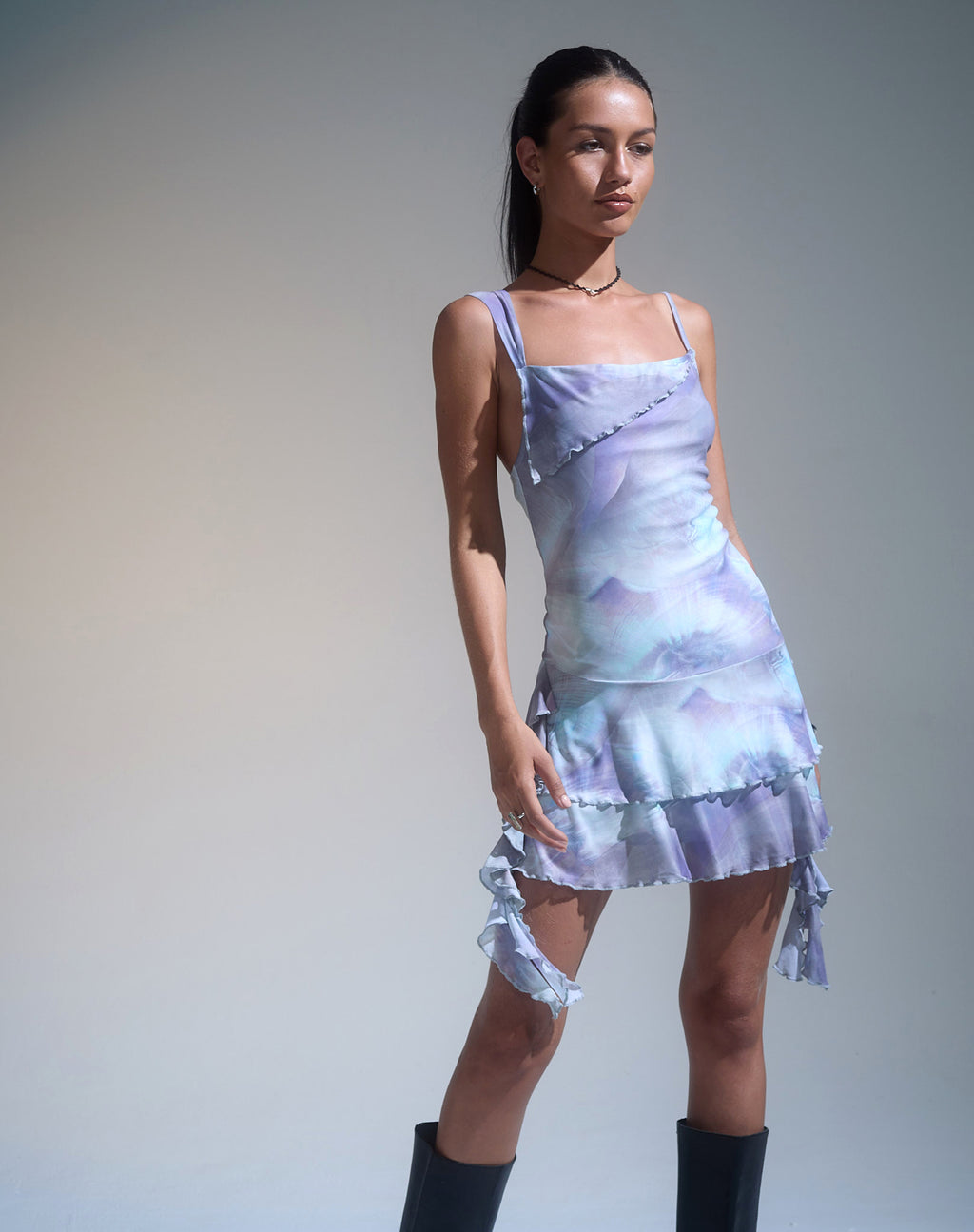 Sabit Mesh Mini Dress in Printed Pearly Shell
