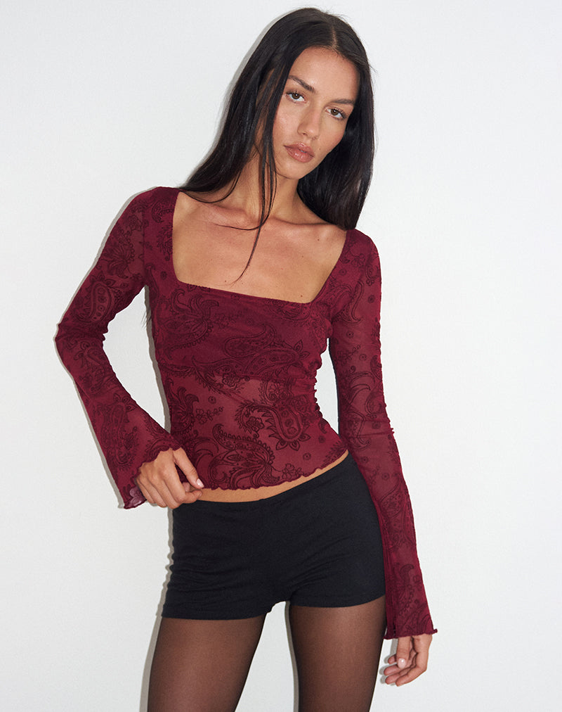 Nafre Top in Flock Compact Paisley Wine