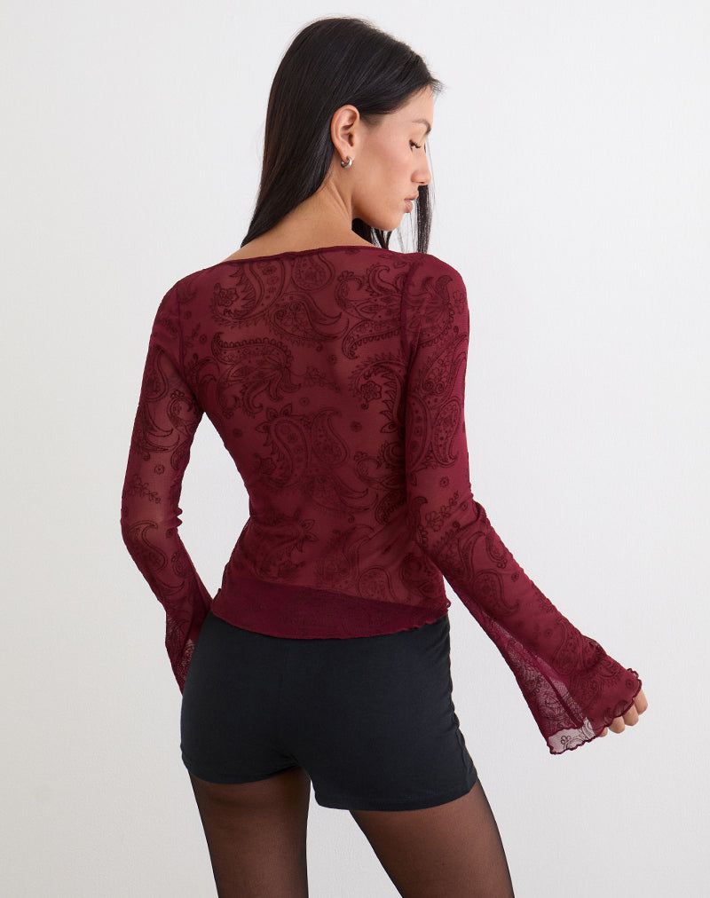 Image of Nafre Top in Flock Compact Paisley Wine