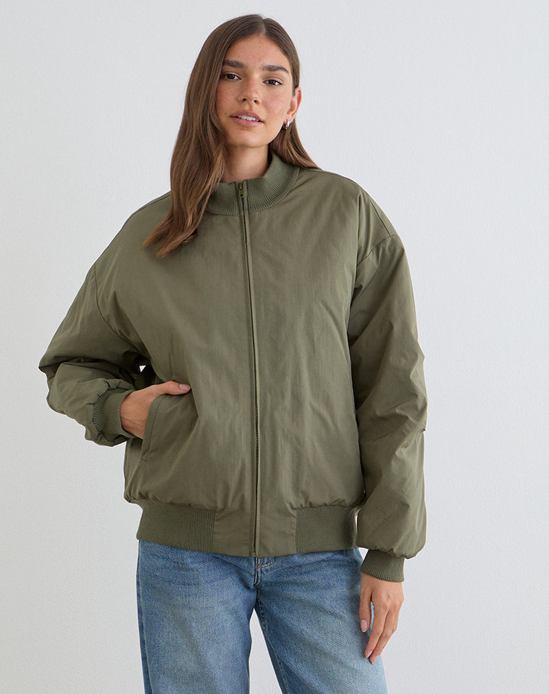 Image of Najora Puffy Bomber Jacket in Dark Sage
