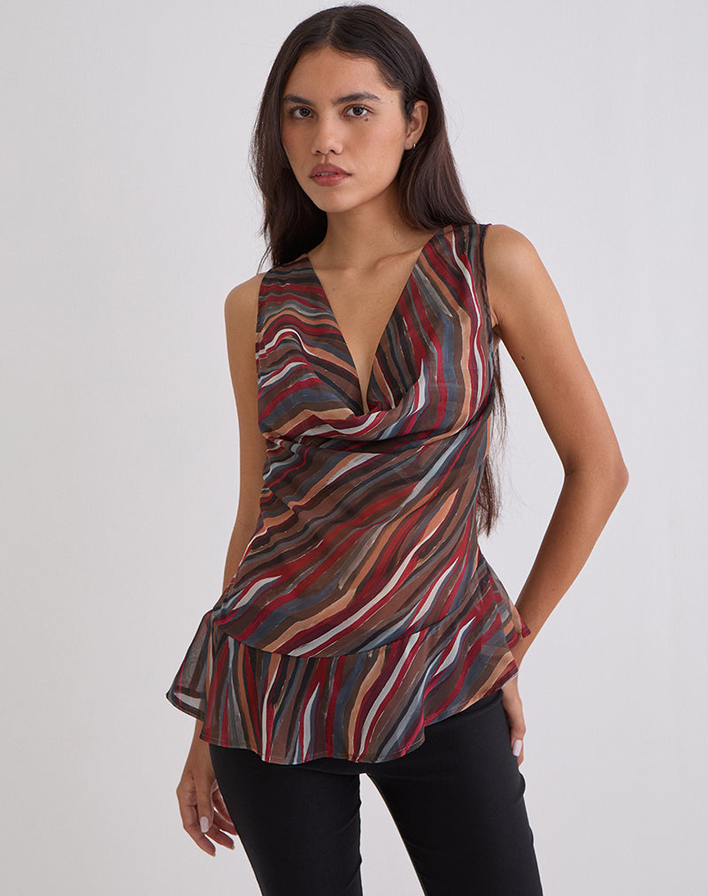 Image of Nakiya Cowl Top in Chiffon 70's Shadow Stripe