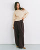 Image of Nala Wide Pleated Trouser in Dark Brown Pinstripe