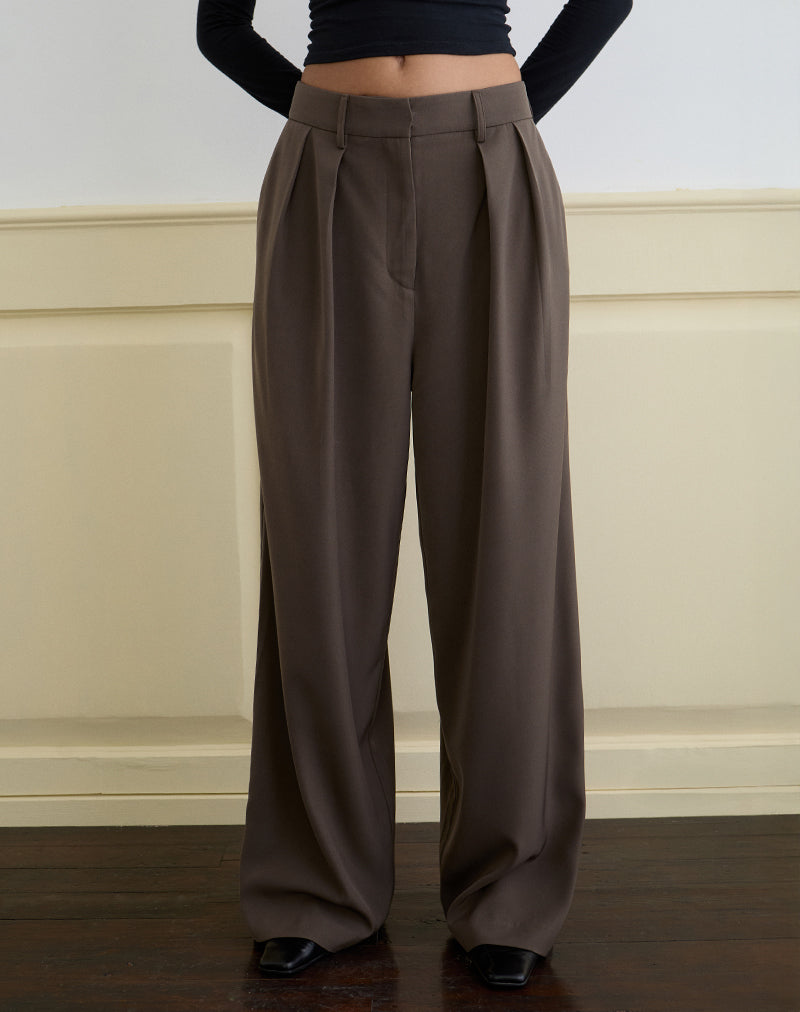 Image of Nala Wide Pleat Trouser in Tailoring Truffle