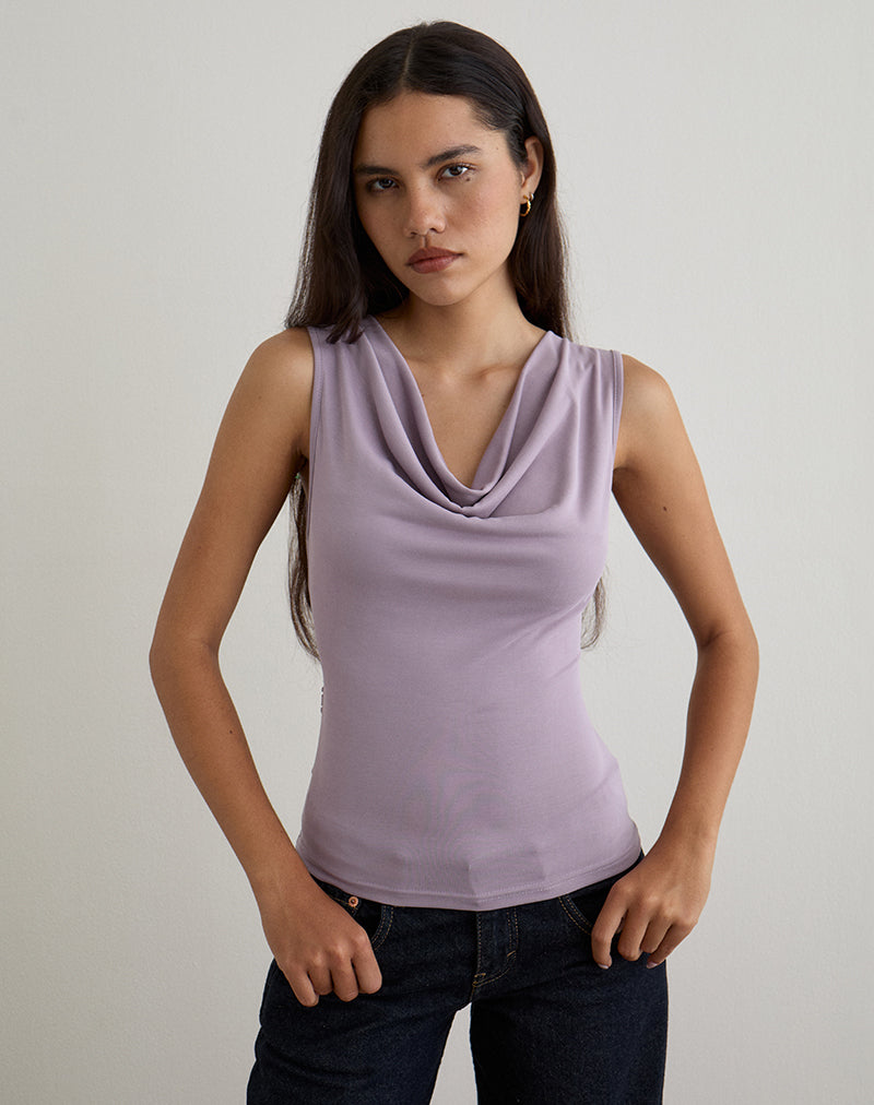 Image of Nali Cowl Knot Top in Cupro Lavender