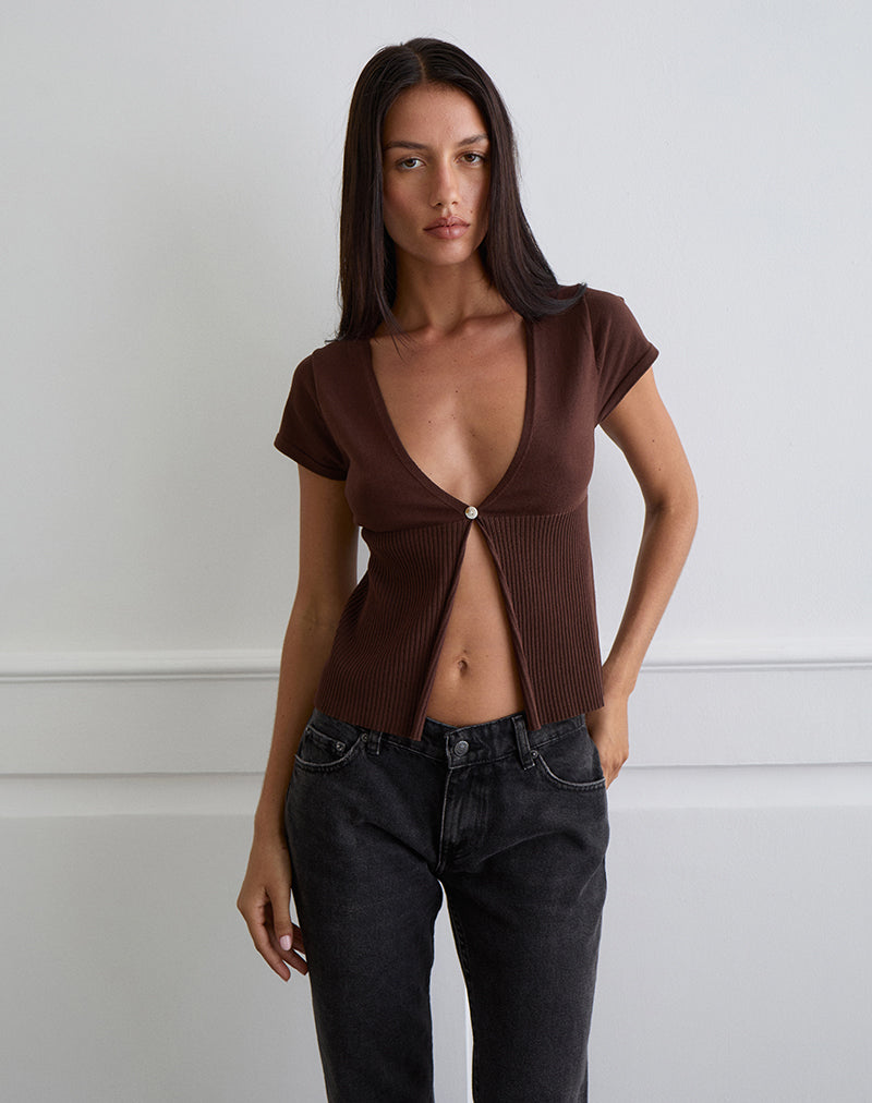 Image of Nalo Short Sleeve Cardi in Dark Brown