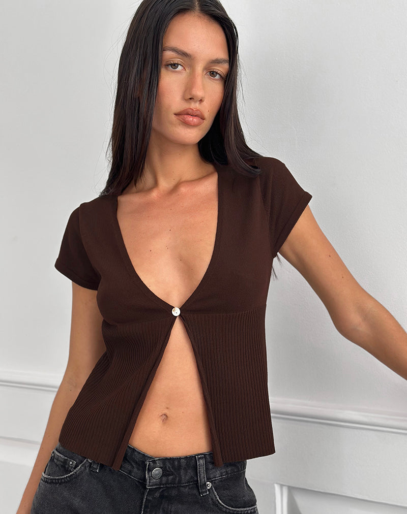 Image of Nalo Short Sleeve Cardi in Dark Brown