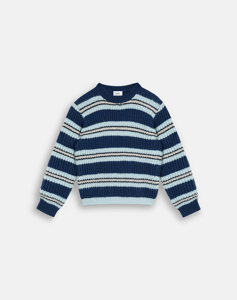 Image of Namirta Jumper in Navy and Light Blue with Black Stripe