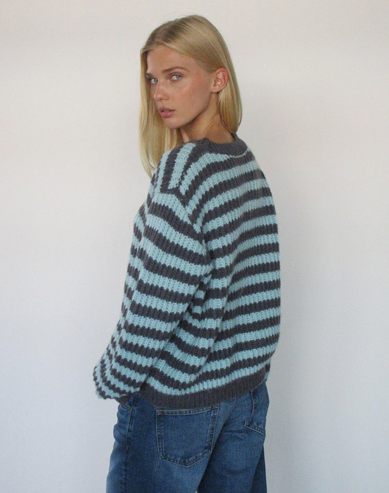 Image of Namirta Jumper in Light Blue with Dark Grey Stripe