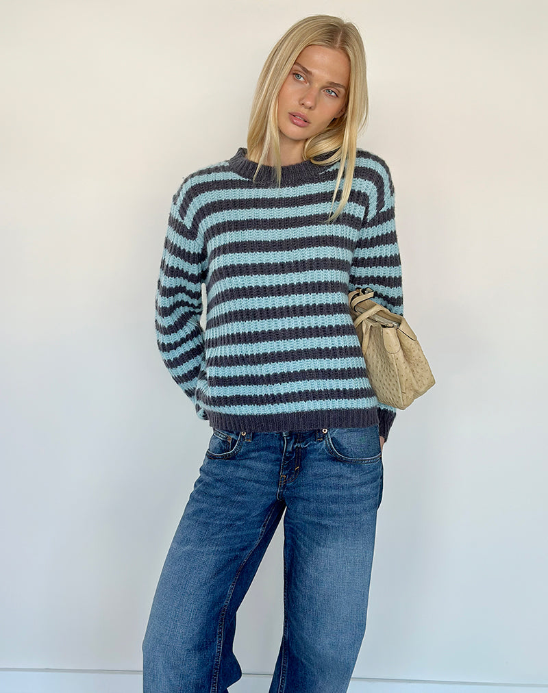Image of Namirta Jumper in Light Blue with Dark Grey Stripe