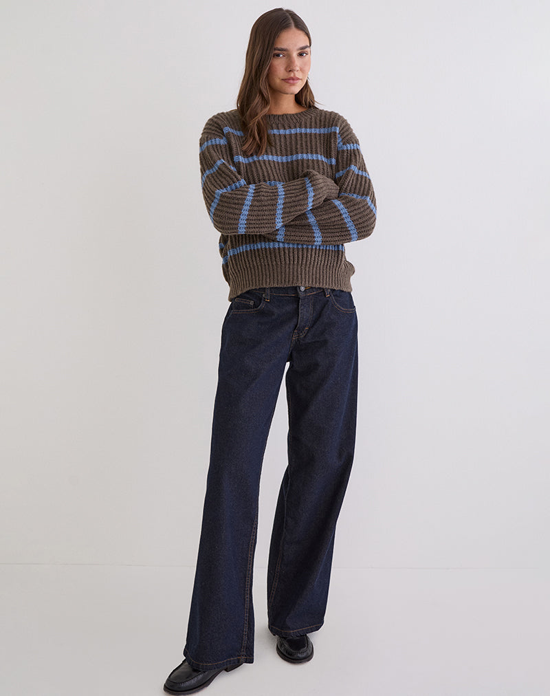 Image of Namirta Jumper in Brown with Blue Stripe