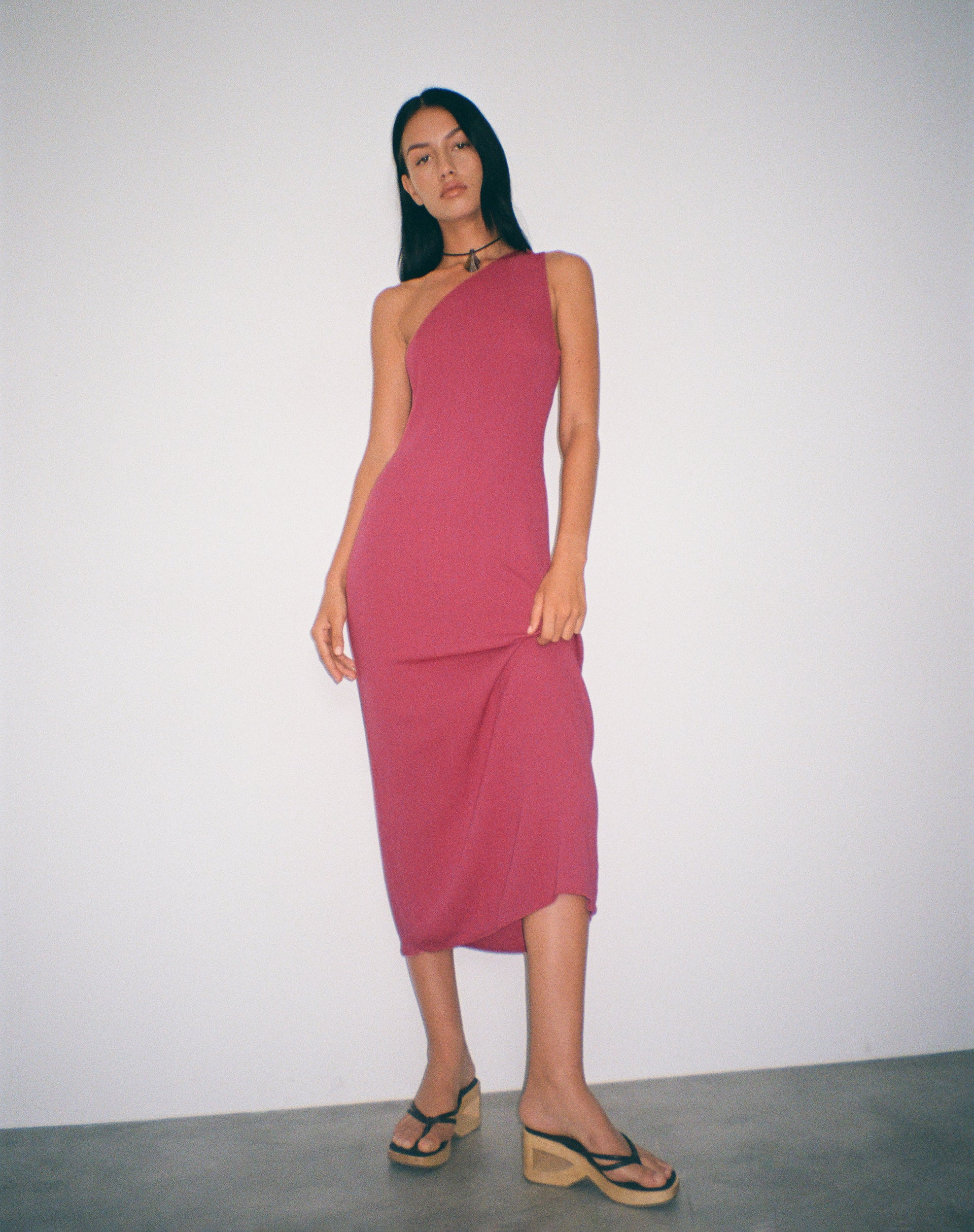 image of Namjun One Shoulder Midi Dress in Daco Rose Crinkle