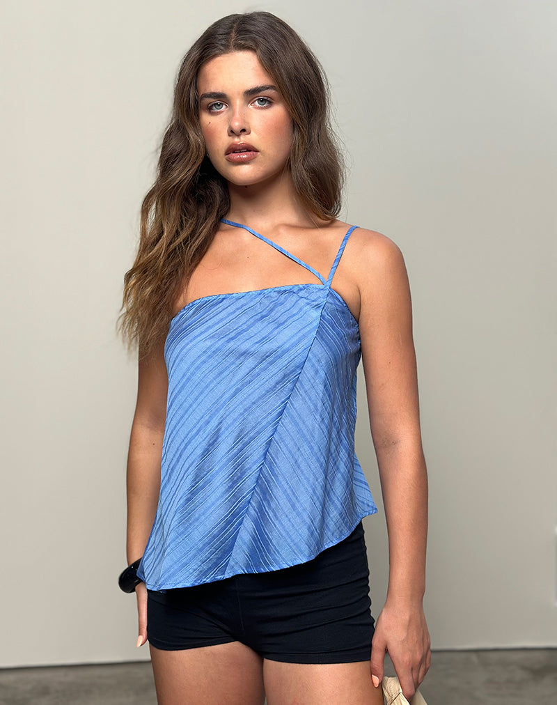 Image of Narella Top in Chiffon Stripe Blue