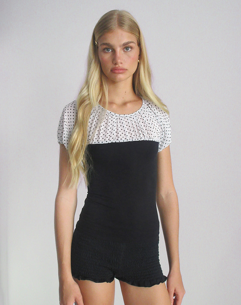 Image of Naria Top in Chiffon White Basic Polka Black