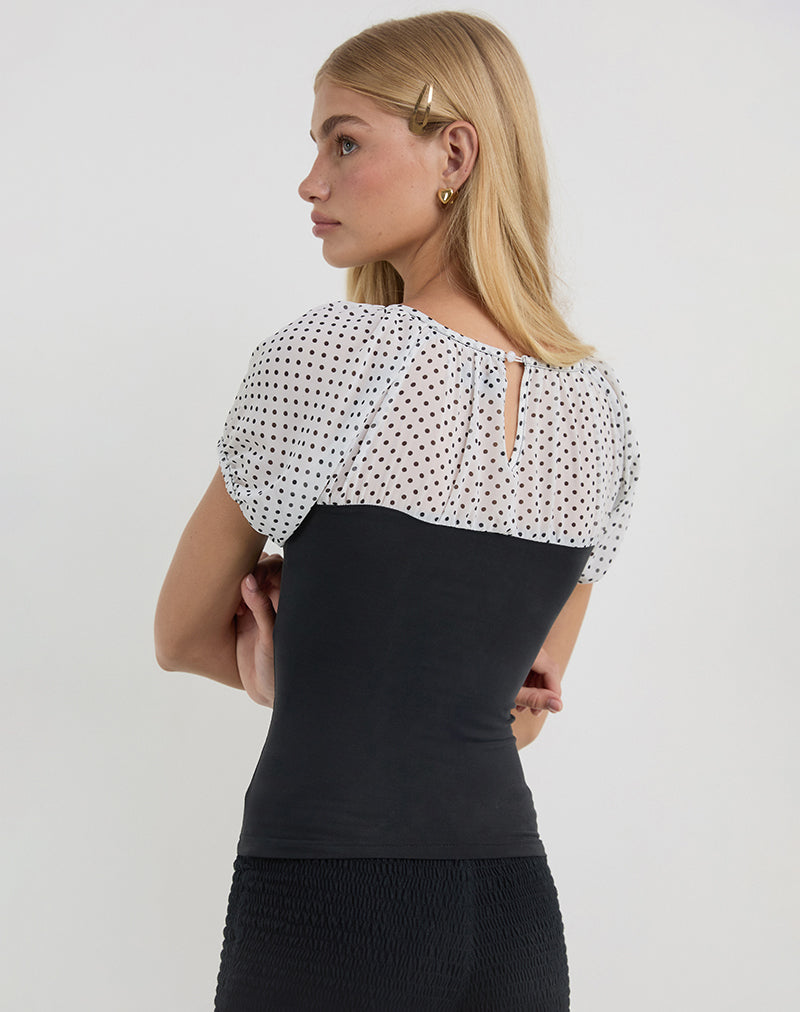 Image of Naria Top in Chiffon White Basic Polka Black