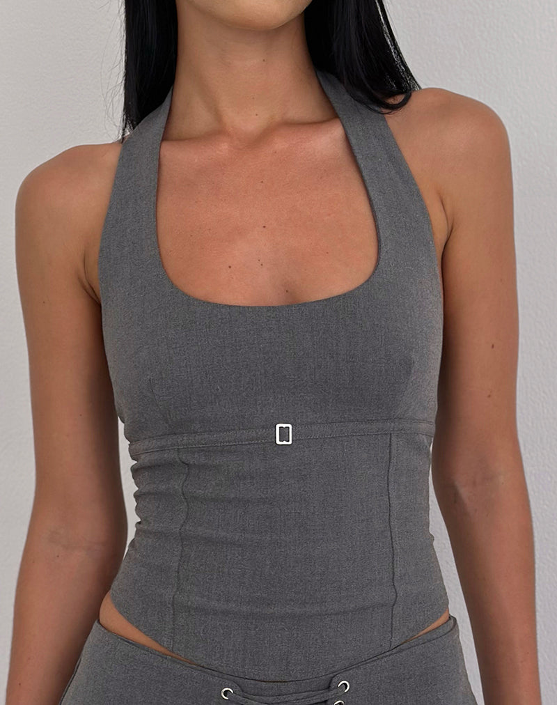 Image of Nasya Halter Top in Tailoring Charcoal