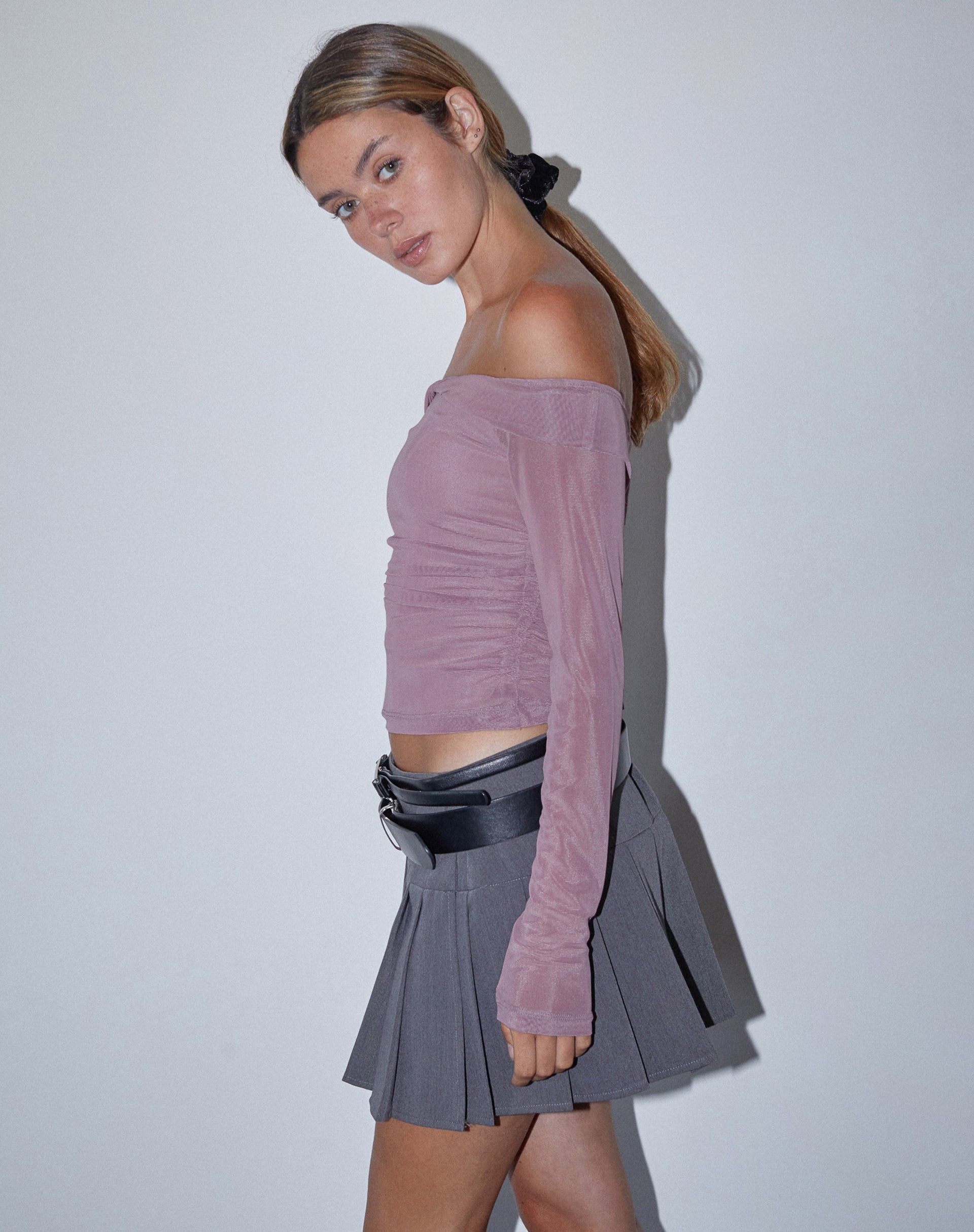 Image of Nauri Long Sleeve Bardot Top in Wisteria Purple