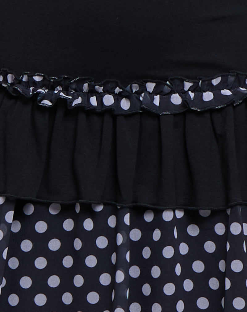 Black Polka Printed Wrap Mini Dress