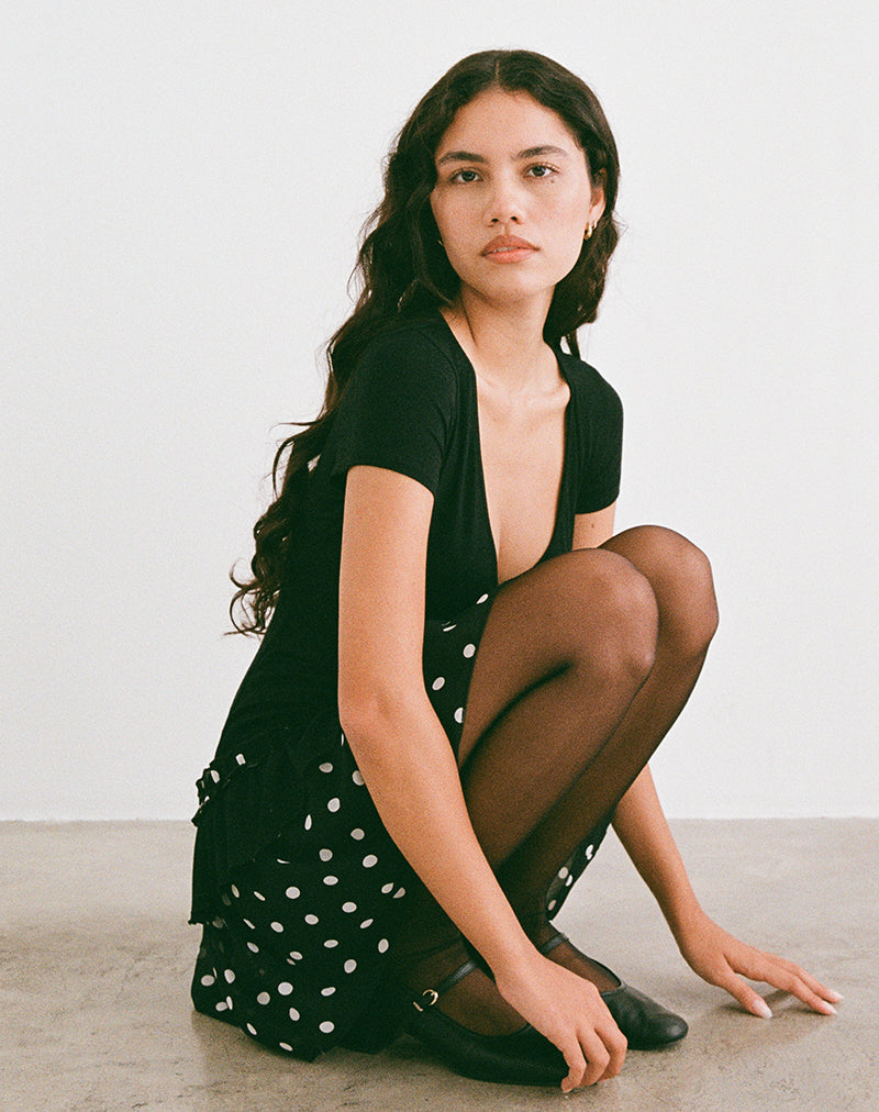 Image of Navya Wrap Mini Dress in Polka Black and White