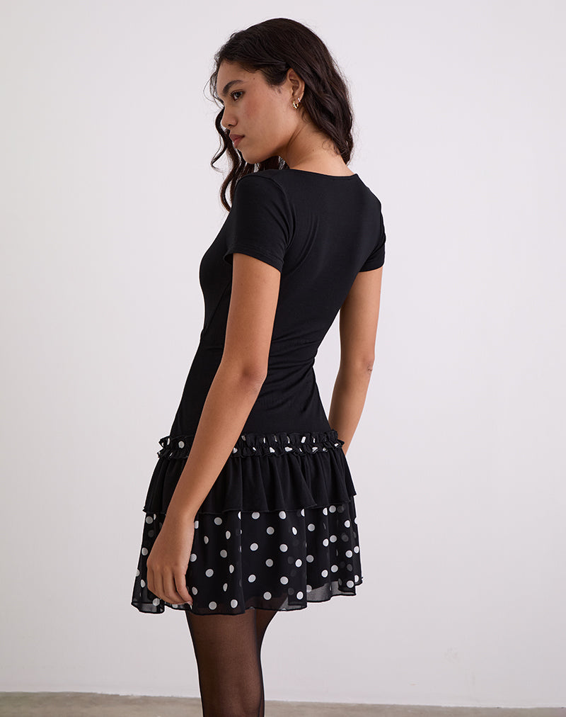 Image of Navya Wrap Mini Dress in Polka Black and White