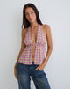 Image of Nayu Halterneck Top in Blurred Check Pink and Green