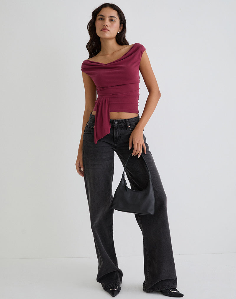 Neida Drape Top in Cupro Burgundy
