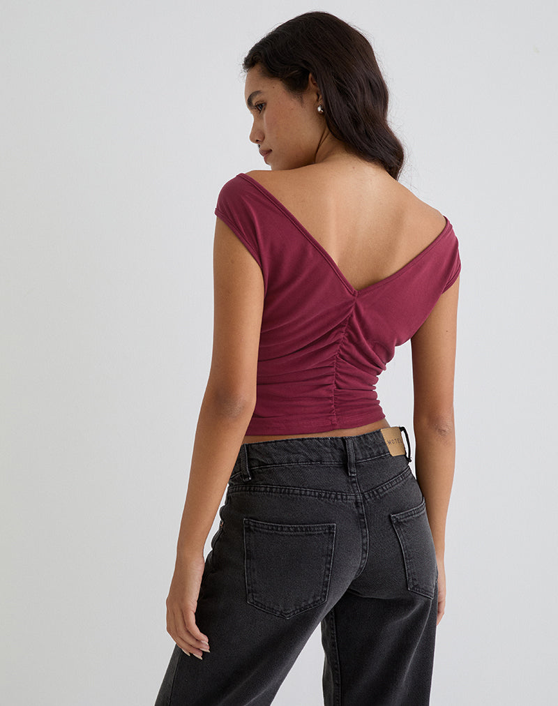 Image of Neida Drape Top in Cupro Burgundy