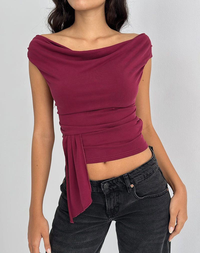 Image of Neida Drape Top in Cupro Burgundy