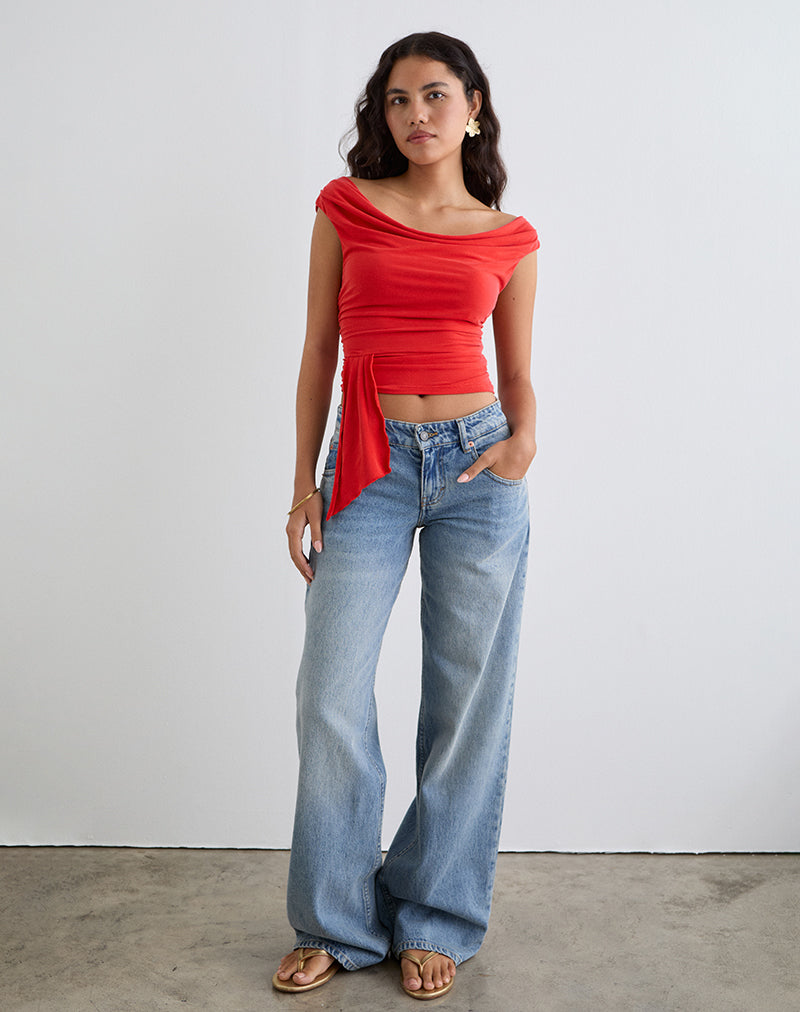 Image of Neida Drape Top in Cupro Red