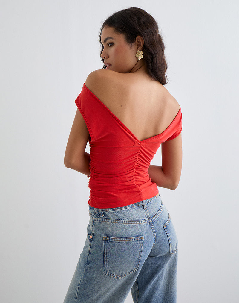 Image of Neida Drape Top in Cupro Red
