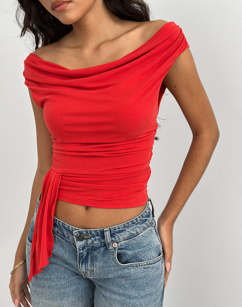 Image of Neida Drape Top in Cupro Red