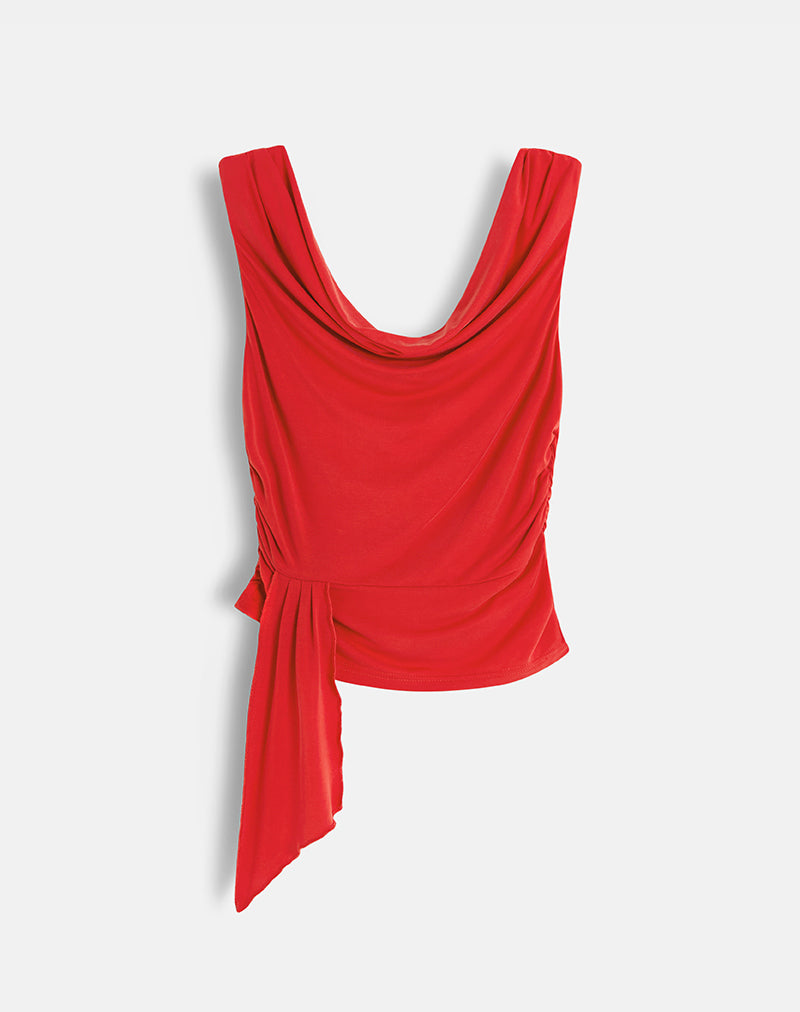 Image of Neida Drape Top in Cupro Red