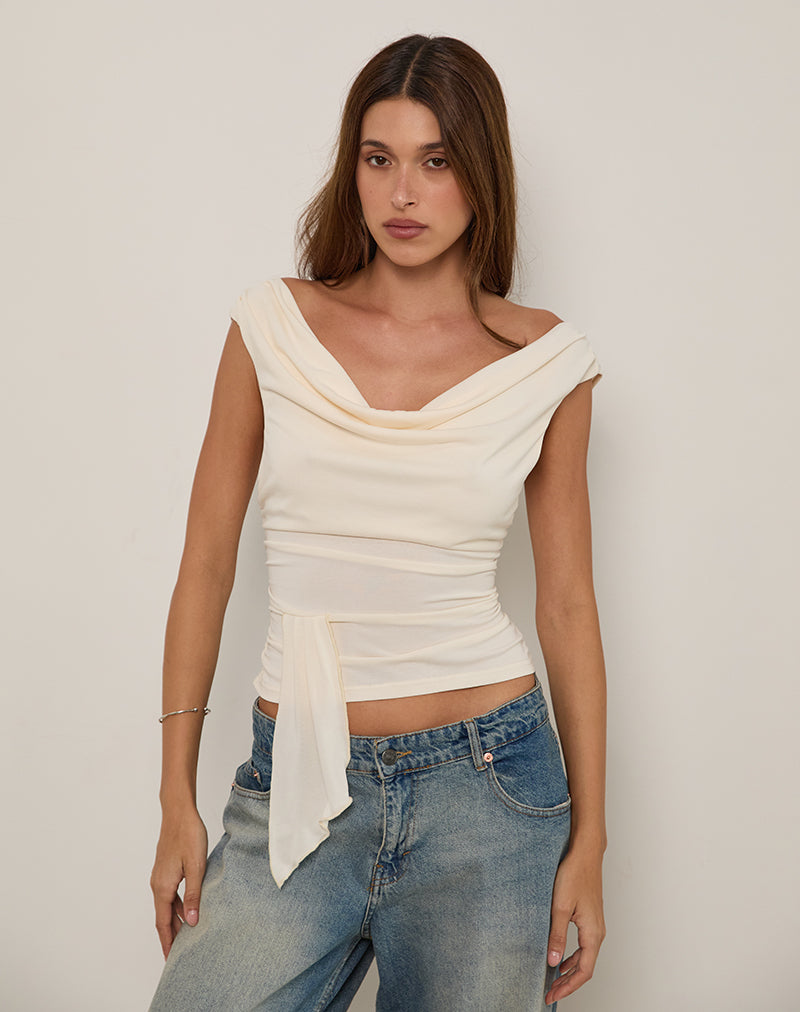 Image of Neida Drape Top in Cupro Cream