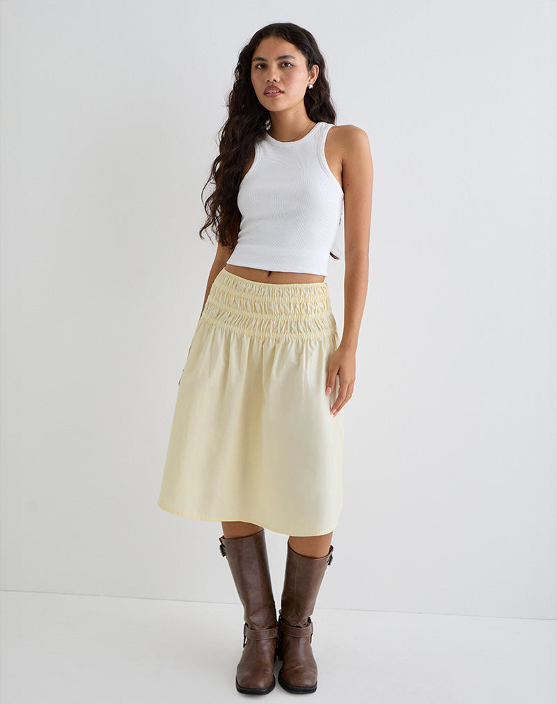 Image of Neleta Midi Skirt in Poplin Lemon