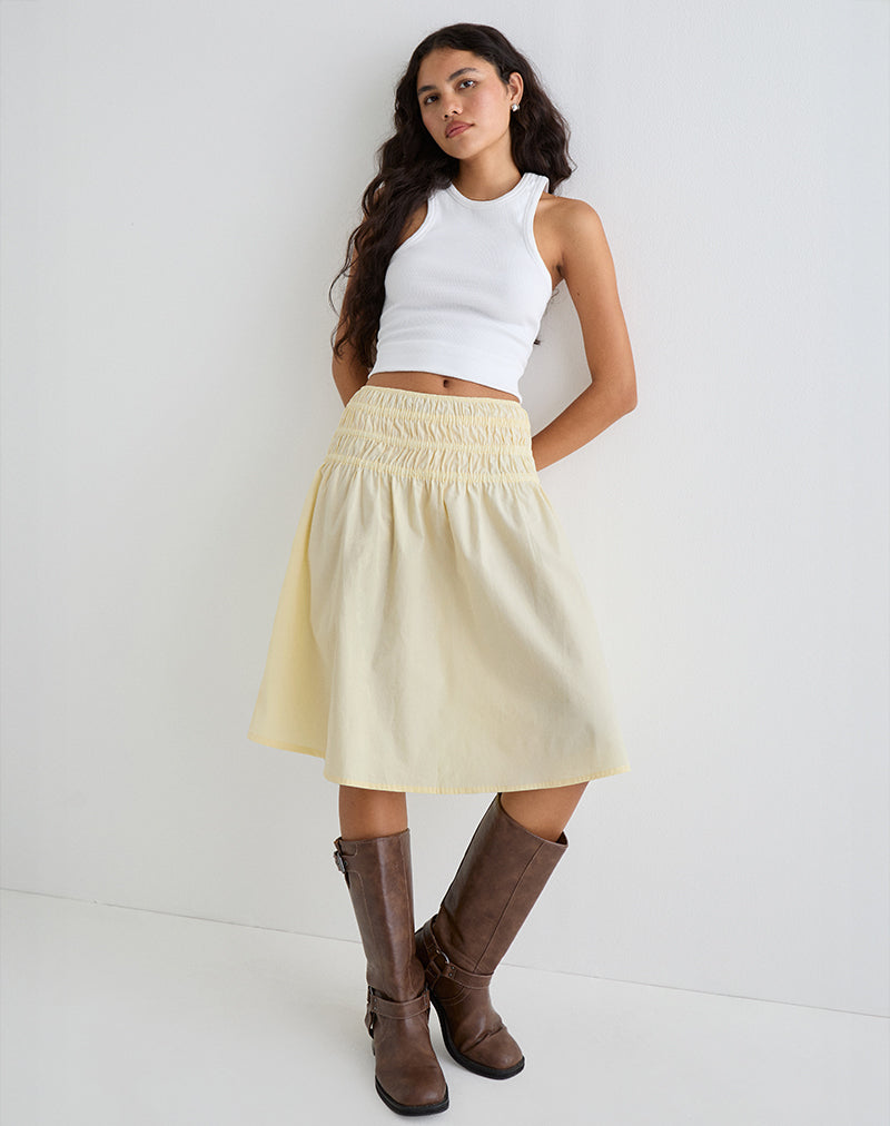 Image of Neleta Midi Skirt in Poplin Lemon