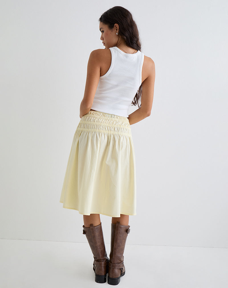 Image of Neleta Midi Skirt in Poplin Lemon