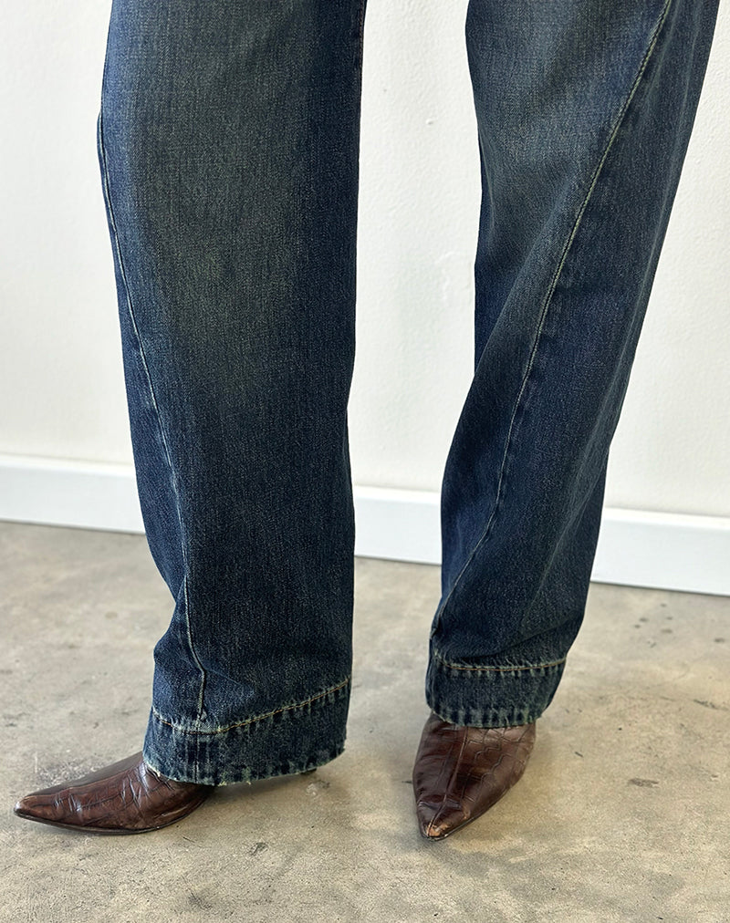 Image of Low Rise Cinch Twisted Seam Jean in Dirty Green