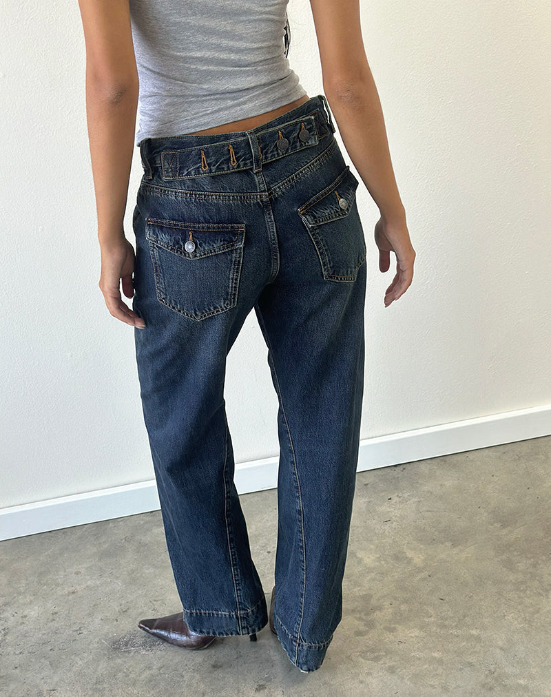 Image of Low Rise Cinch Twisted Seam Jean in Dirty Green