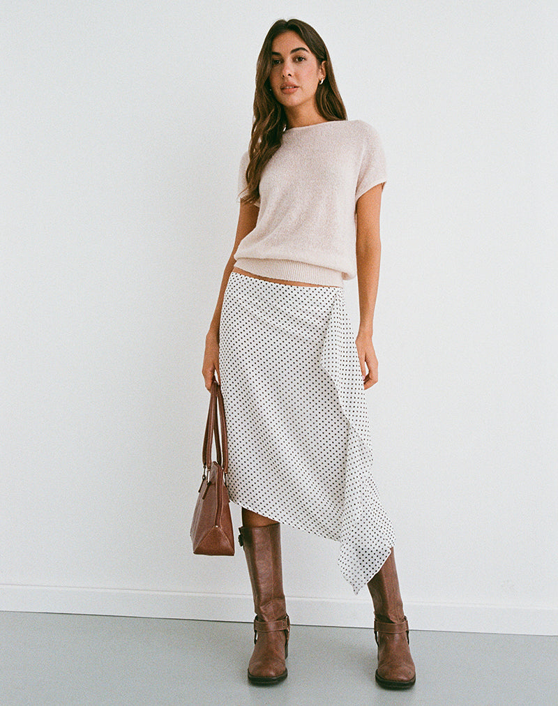 Image of Neza Midi Skirt in White Basic Polka Black