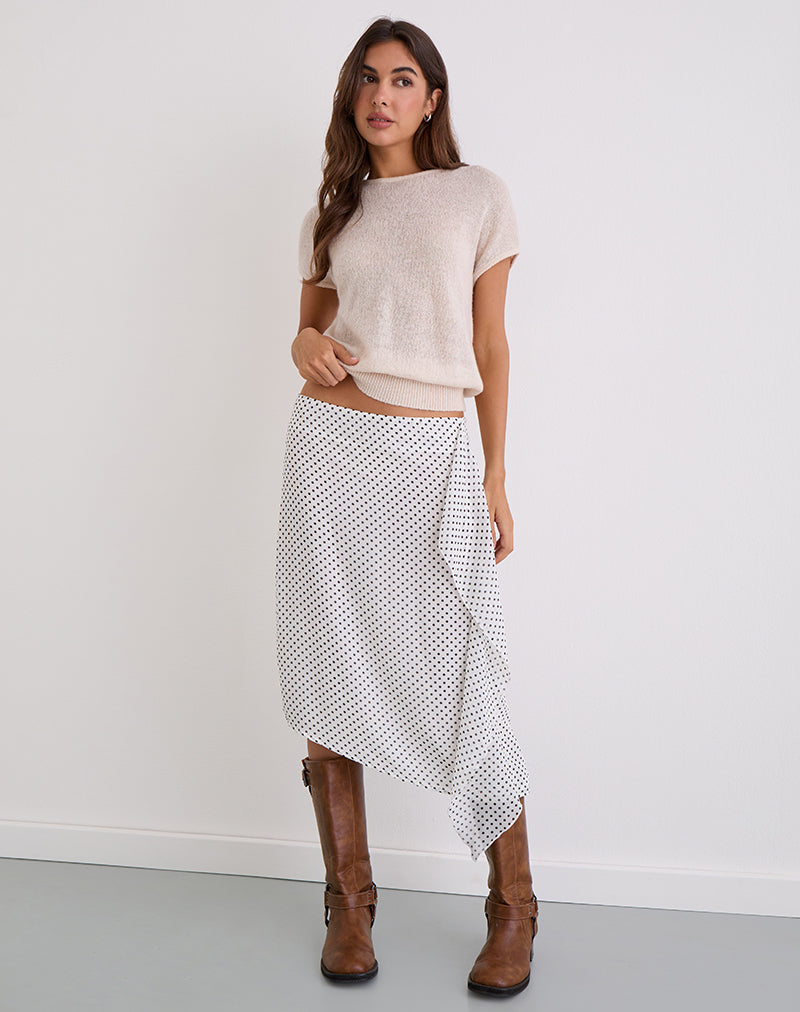 Image of Neza Midi Skirt in White Basic Polka Black