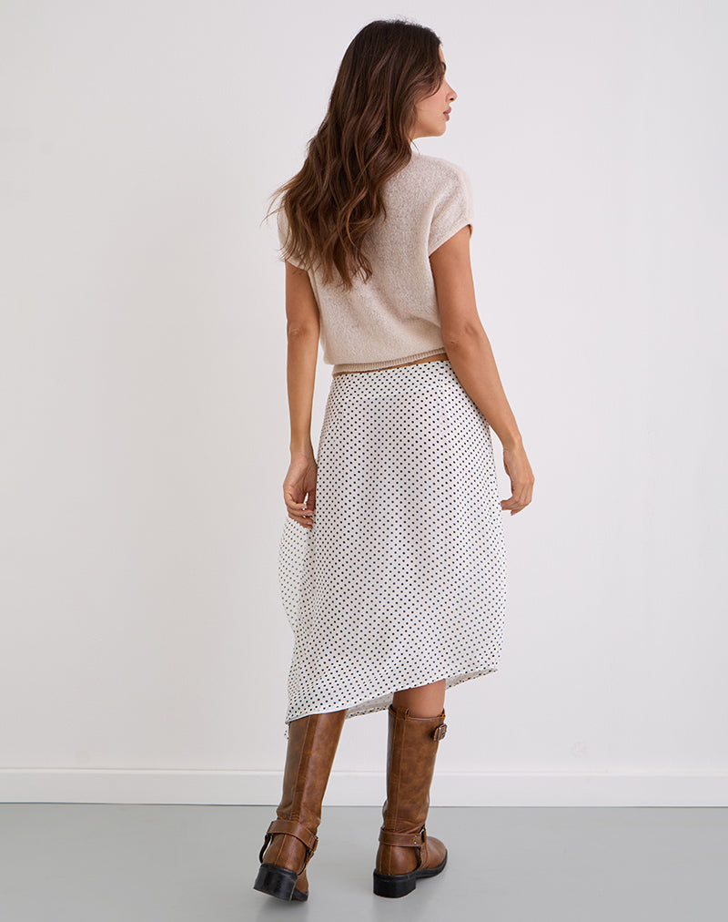 Image of Neza Midi Skirt in White Basic Polka Black