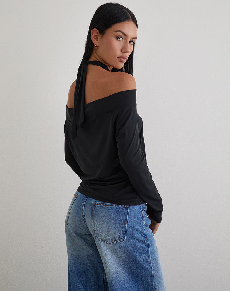 Image of Nezuko Multi Tie Long Sleeve Top in Cupro Black