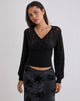 Image of Nilara Wrap Top in Pointelle Knit Black