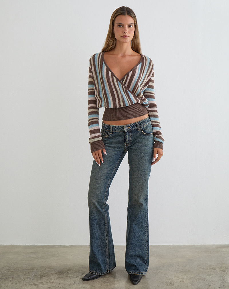 Nilza Wrap Top in Knit Stripe Brown