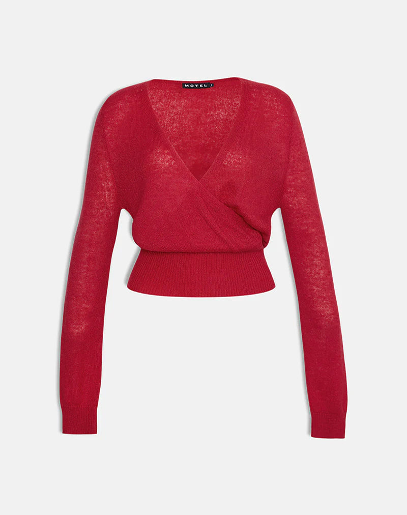 Image of Nilza Wrap Top in Knit Red