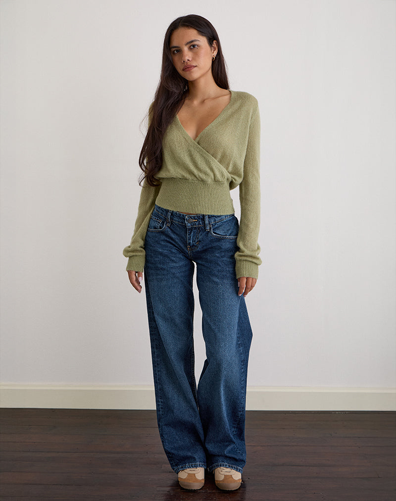 Image of Nilza Wrap Top in Knit Sage Green
