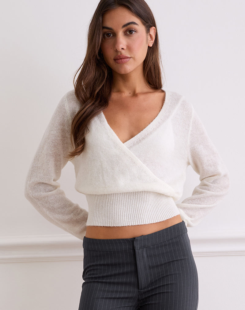 Image of Nilza Wrap Top in Knit Off White
