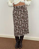 Image of Nimas Midi Skirt in Brown and Pink Polka Flower Chiffon