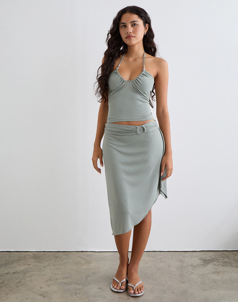 Image of Nina Beaded Halter Top in London Fog